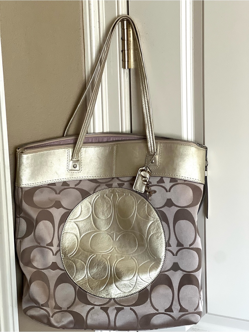 Coach Metallic Gold and Taupe Signature Tote